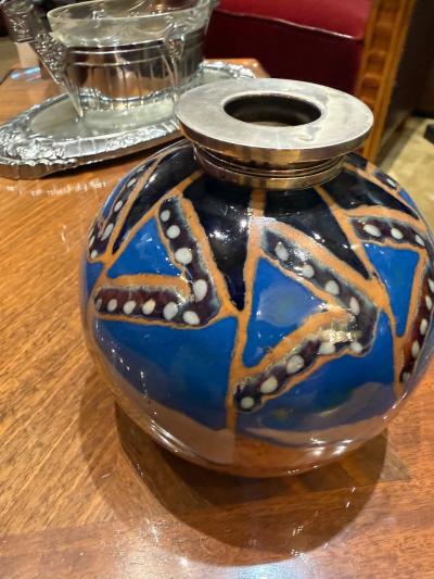 Tharaud Limoges Art Deco Enamel Vase by Tharaud Limoges France