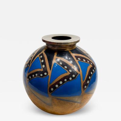 Tharaud Limoges Art Deco Enamel Vase by Tharaud Limoges France