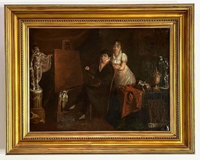 The Artist in his Studio Oil on Canvas Italian School circa 1810