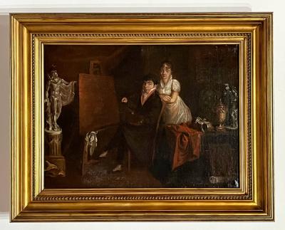 The Artist in his Studio Oil on Canvas Italian School circa 1810