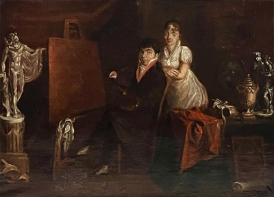 The Artist in his Studio Oil on Canvas Italian School circa 1810