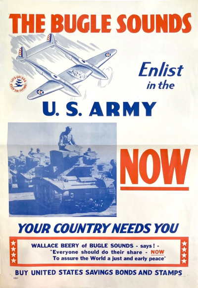 The Bugle Sounds Enlist in the U S Army Now Vintage WWII Army Recruitment