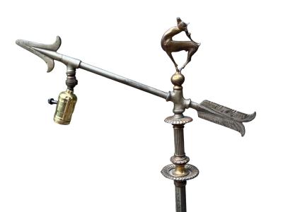 The Crest Company Crest Lighting Co ART DECO BRONZE BLACK MARBLE FLOOR LAMP WITH BRONZE DEER FINIAL BY CREST