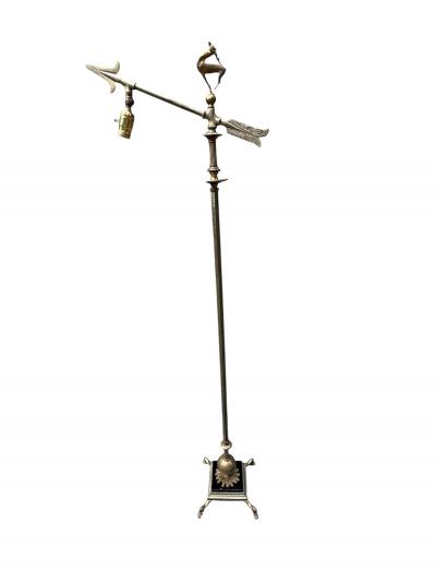 The Crest Company Crest Lighting Co ART DECO BRONZE BLACK MARBLE FLOOR LAMP WITH BRONZE DEER FINIAL BY CREST