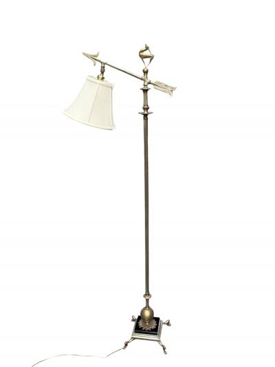 The Crest Company Crest Lighting Co ART DECO BRONZE BLACK MARBLE FLOOR LAMP WITH BRONZE DEER FINIAL BY CREST