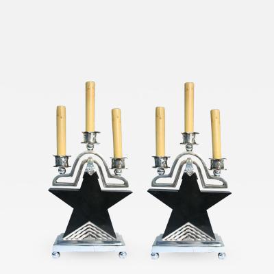 The Crest Company Pair of Amazing Nickeled Bronze Art Deco Star Lamps