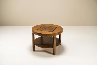 The Hague School Round Coffee In Oak Walnut And Ebony Netherlands 1930s