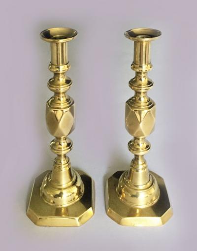 The King of Diamonds Brass Candlesticks a Pair