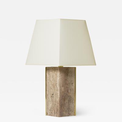 The Marine Travertine and Brass Table Lamp by Dorian Caffot de Fawes