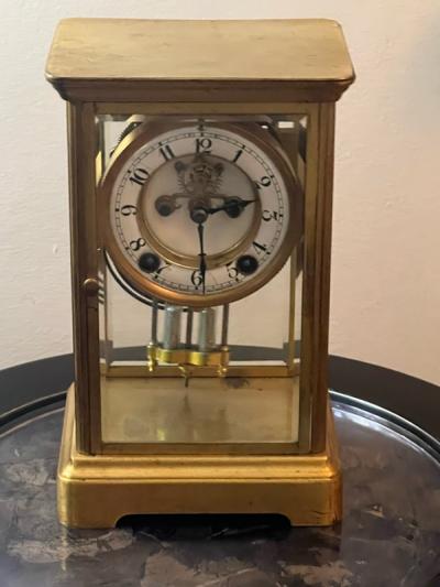 The New Haven Clock Company ANTIQUE BRASS AND GLASS REGULATOR CLOCK BY NEW HAVEN