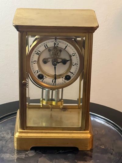 The New Haven Clock Company ANTIQUE BRASS AND GLASS REGULATOR CLOCK BY NEW HAVEN