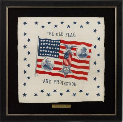 The Old Flag and Protection Benjamin Harrison Campaign Handkerchief 1888