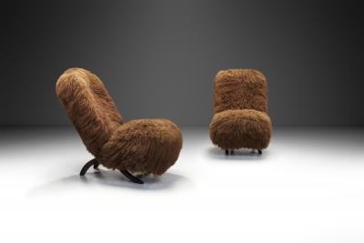 Theo Ruth Pair of Congo Lounge Chairs in Shearling by Theo Ruth The Netherlands 1950s