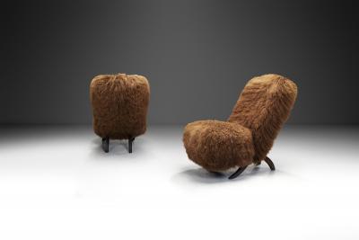 Theo Ruth Pair of Congo Lounge Chairs in Shearling by Theo Ruth The Netherlands 1950s