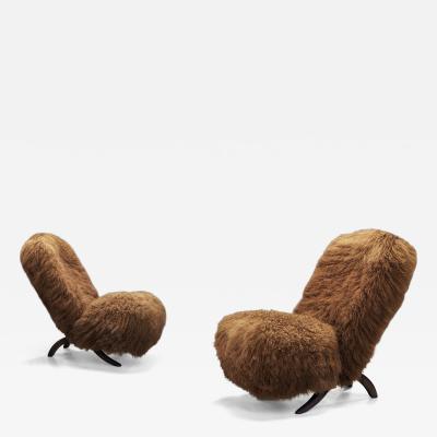 Theo Ruth Pair of Congo Lounge Chairs in Shearling by Theo Ruth The Netherlands 1950s
