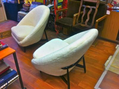 Theo Ruth Theo Ruth for Artifort 1950s Chairs Newly Reupholstered in Wool Faux Fur
