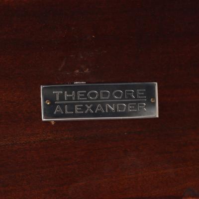 Theodore Alexander Large Mahogany Slab Table With Chrome Accents