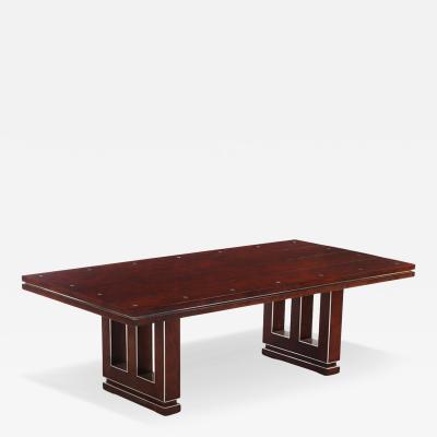 Theodore Alexander Large Mahogany Slab Table With Chrome Accents