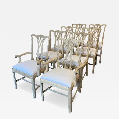 Theodore Alexander Set of 8 Bleached Mahogany Theodore Alexander Rococo Style Chippendale Chairs