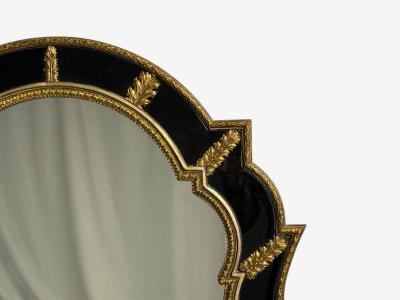 Theodore Alexander Theodore Alexander Queene Anne Style Wall Mirror Black Glass Gilt Metal