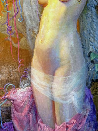 Theodore N Lukits Nude Dancer with Ornate Floral Head dress and Japanese Lantern Carnival