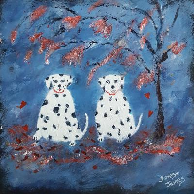 Therese James Dotty Dogs Contemporary Mixed Media on Paper Painting