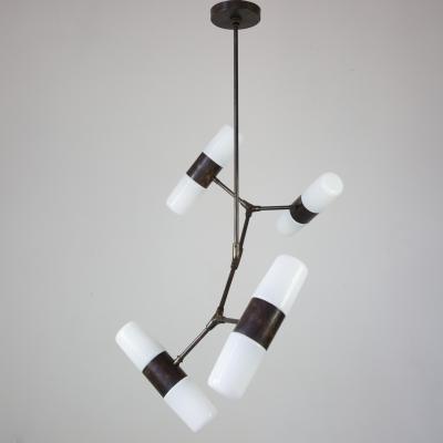 Thierry Jeannot Chandelier pendant lamp opaline vintage glass shades orientations variable