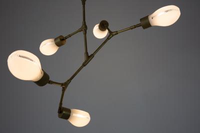 Thierry Jeannot Chandelier with articulated 1960ies Industrial Glass shades