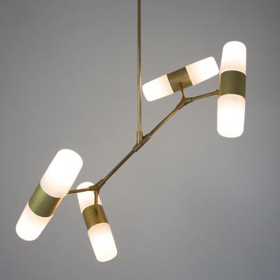 Thierry Jeannot PENDANT LAMP polished brass bronze 60ies glass shades