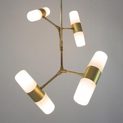 Thierry Jeannot PENDANT LAMP polished brass bronze 60ies glass shades
