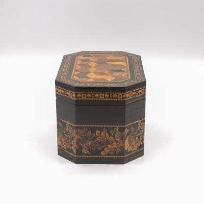 Thomas Barton Hexagonal Tunbridgeware Tea Caddy By Thomas Barton English Circa 1865