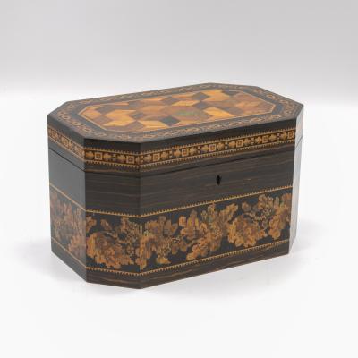 Thomas Barton Hexagonal Tunbridgeware Tea Caddy By Thomas Barton English Circa 1865