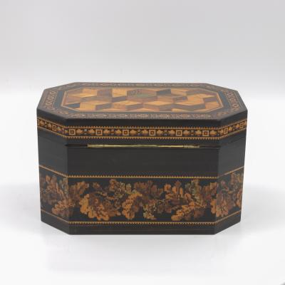 Thomas Barton Hexagonal Tunbridgeware Tea Caddy By Thomas Barton English Circa 1865