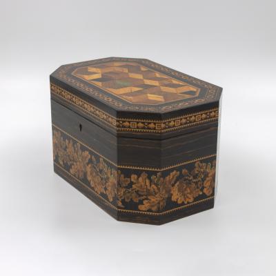 Thomas Barton Hexagonal Tunbridgeware Tea Caddy By Thomas Barton English Circa 1865