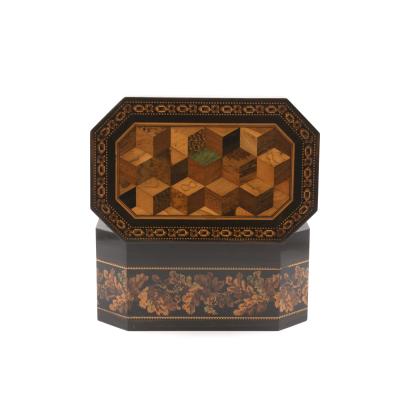 Thomas Barton Hexagonal Tunbridgeware Tea Caddy By Thomas Barton English Circa 1865