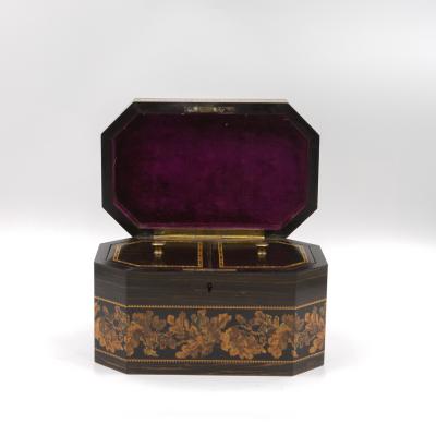 Thomas Barton Hexagonal Tunbridgeware Tea Caddy By Thomas Barton English Circa 1865