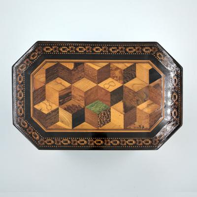 Thomas Barton Hexagonal Tunbridgeware Tea Caddy By Thomas Barton English Circa 1865