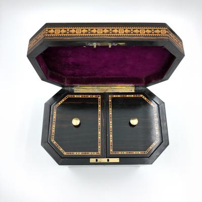 Thomas Barton Hexagonal Tunbridgeware Tea Caddy By Thomas Barton English Circa 1865