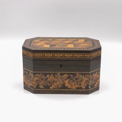 Thomas Barton Hexagonal Tunbridgeware Tea Caddy By Thomas Barton English Circa 1865