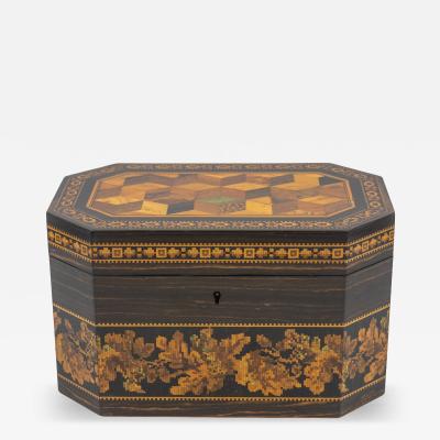 Thomas Barton Hexagonal Tunbridgeware Tea Caddy By Thomas Barton English Circa 1865