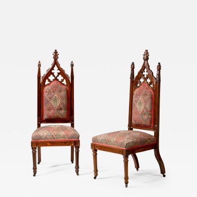 Thomas Brooks Pair of Gothic Revival Carved Rodewood Slipper Chairs