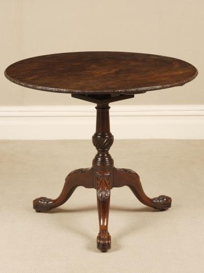 Thomas Chippendale 18th Century Irish Chippendale Cuban Mahogany Carved Circular Tripod Table