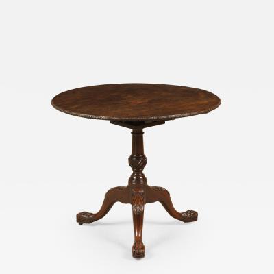 Thomas Chippendale 18th Century Irish Chippendale Cuban Mahogany Carved Circular Tripod Table