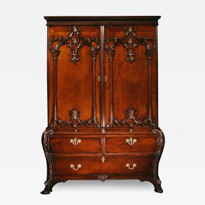 Thomas Chippendale MAHOGANY BOMBE LINEN PRESS TO A DESIGN BY THOMAS CHIPPENDALE OF 1754