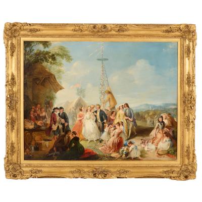 Thomas Clater Oil Painting of a Village Maypole Celebration by Thomas Clater