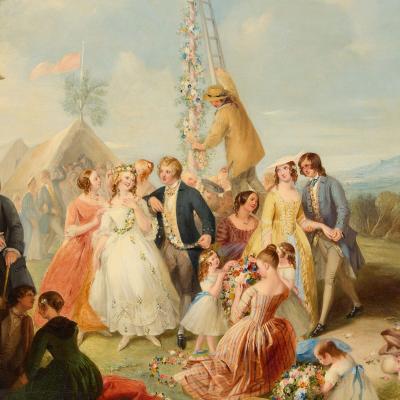 Thomas Clater Oil Painting of a Village Maypole Celebration by Thomas Clater