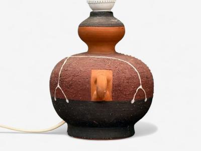 Thomas Hellstr m Swedish Modern Ceramic Fabric Table Lamp Sweden 1970s