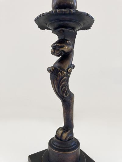 Thomas Hope A Rare Pair of Regency Patinated Bronze Candlesticks