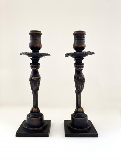 Thomas Hope A Rare Pair of Regency Patinated Bronze Candlesticks
