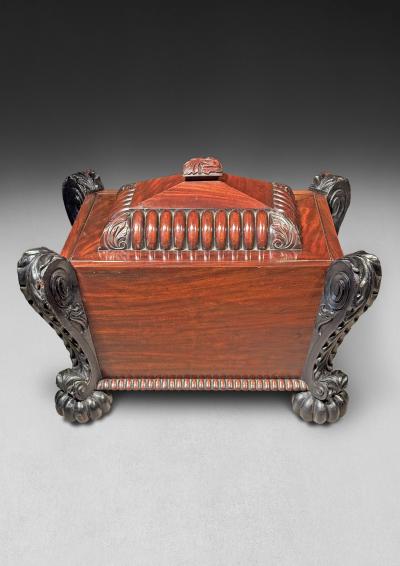 Thomas Hope Regency Carved Mahogany and Ebonised Cellarette after Thomas Hope